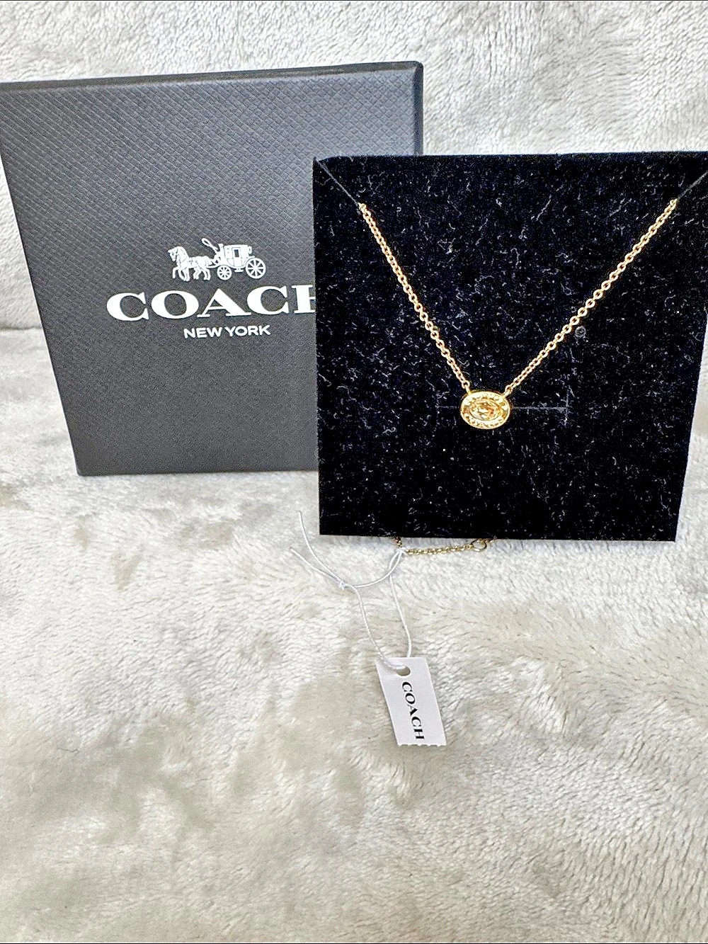 Coach Open Circle Stone Necklace Gold NWT